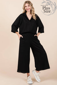 GeeGee Clothing - Plus Sheer Linen Wide Leg Pants: WP61430PL: Black / 1XL